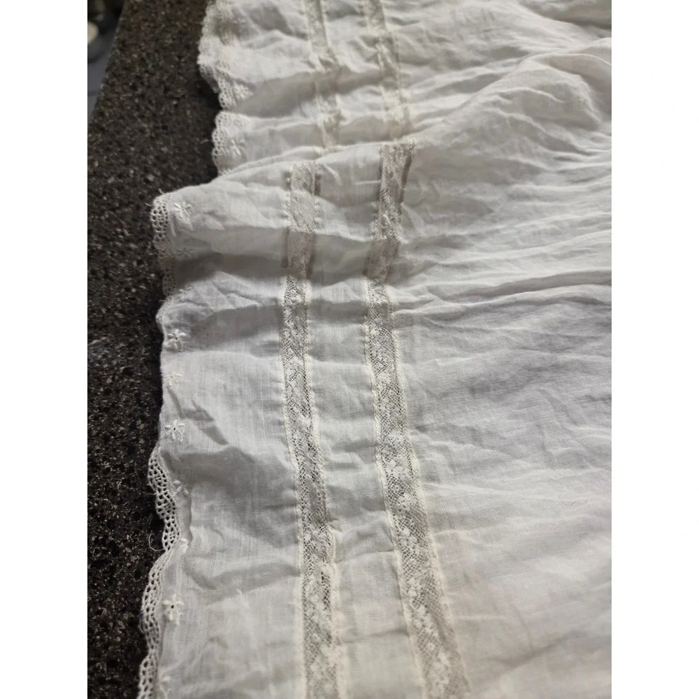 Antique Christening Gown Baby Girls Lace Trim Heirloom Smocked Neck White Cotton